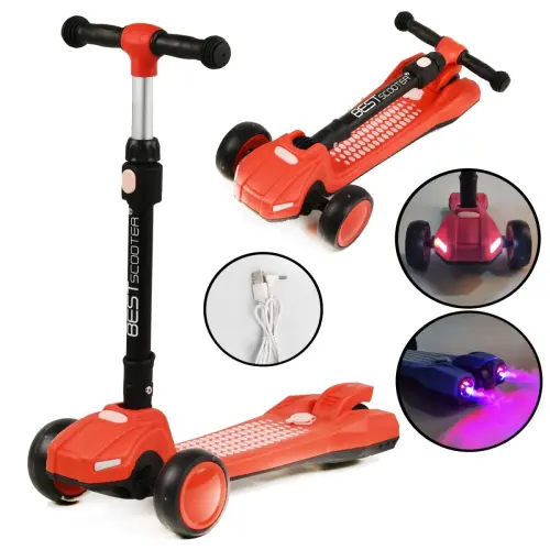 Самокат триколісний "Best Scooter", світло, дим (помаранчевий)