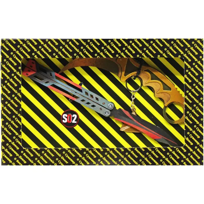 BOX Сувенирный SO-2 "Бабочка BLACK WIDOW & Керамбит GOLD"