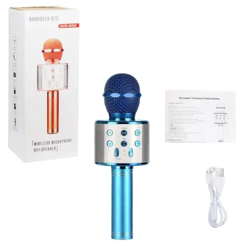 Уцінка. Бездротовий мікрофон С 48340 (50) 4 кольори, караоке, bluetooth, USB, колонка, в коробці не включається, золотий