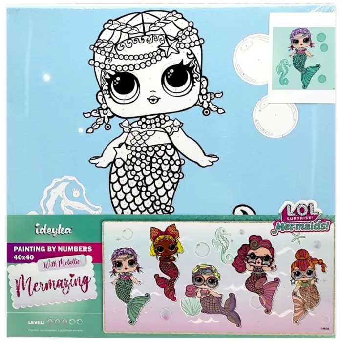 Картина по номерам с красками металлик "L.O.L. Surprise! Mermaids Merbaby" 40х40 см