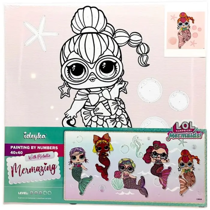 Картина за номерами з фарбами металік "L.O.L. Surprise! Mermaids. Neon QT" 40х40 см