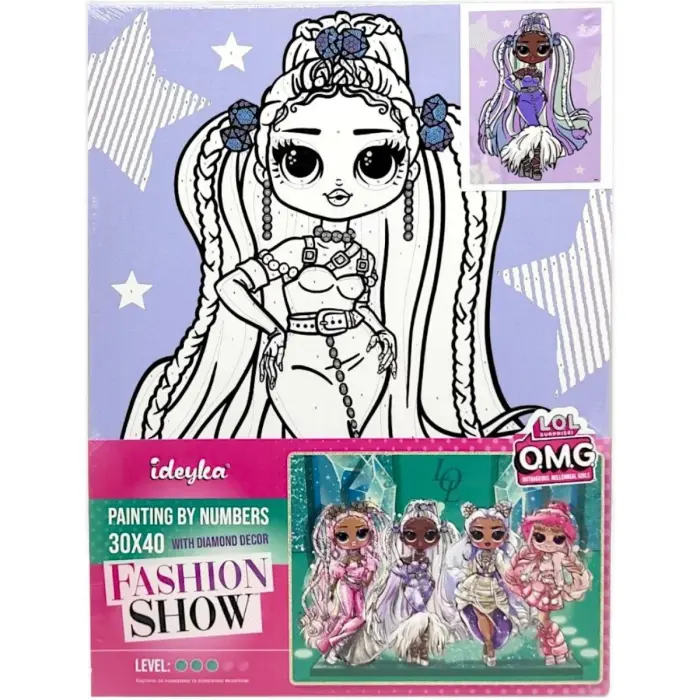 Картина за номерами зі стразами "L.O.L. Surprise! O.M.G. Fashion show Lady Braids" 30х40 см