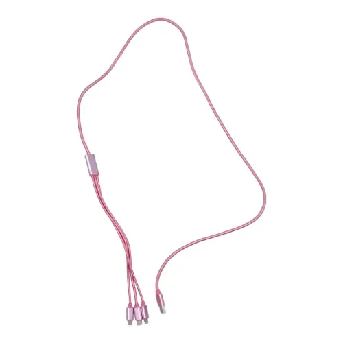 Кабель тканинний 3 в 1, MicroUSB, Type-C та Lightning (рожевий)