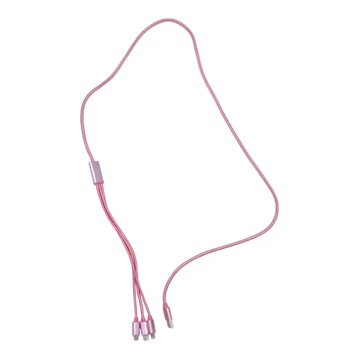 Кабель тканинний 3 в 1, MicroUSB, Type-C та Lightning (рожевий)