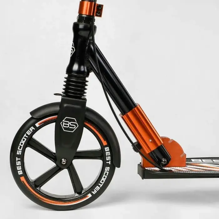 Самокат алюмінієвий Best Scooter 79740 колеса PU, ФАРА, затискач керма, d передніх коліс - 230мм, d задніх коліс 200мм, 1 амортизатор передній