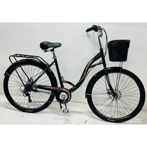 Велосипед міський Corso «Liberty» 28’’ дюймів + КОШИK, ЧОРНИЙ, сталева рама 20``, Shimano 7 швидкостей, корзина, багажник