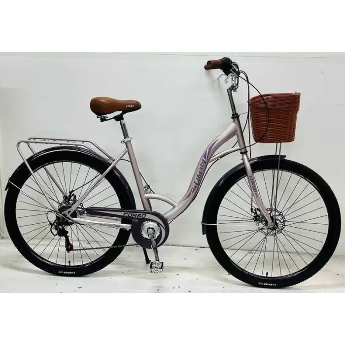 Велосипед міський Corso «Liberty» 28’’ дюймів LR-28833 + КОШИK, сталева рама 20``, Shimano 7 швидкостей, корзина, багажник
