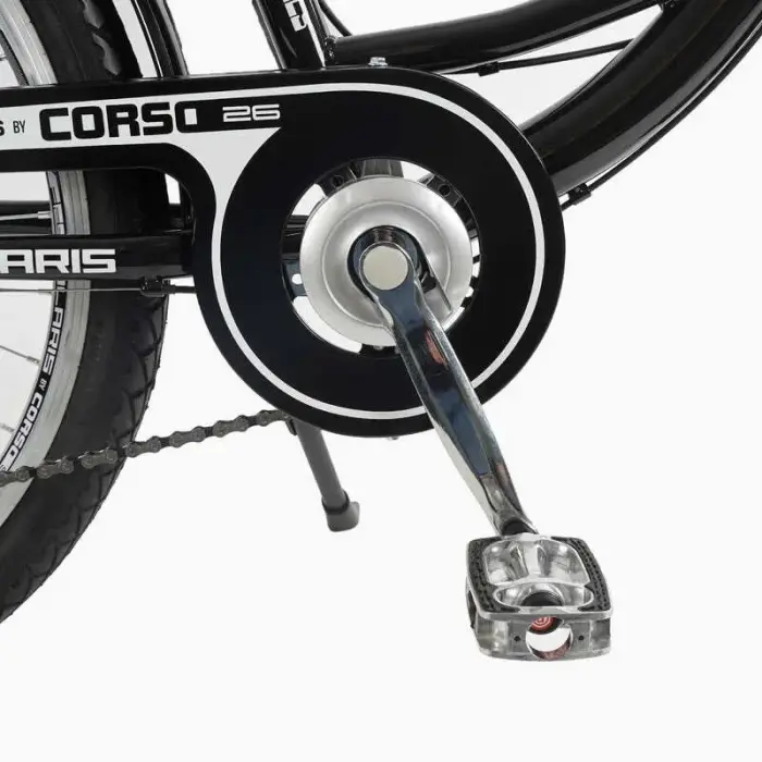 Велосипед городской Corso «Polaris» 26`` PS-80110 + КОРЗИНА ЧЕРНАЯ стальная рама 16.5``, Shimano 7 скоростей, корзина, багажник