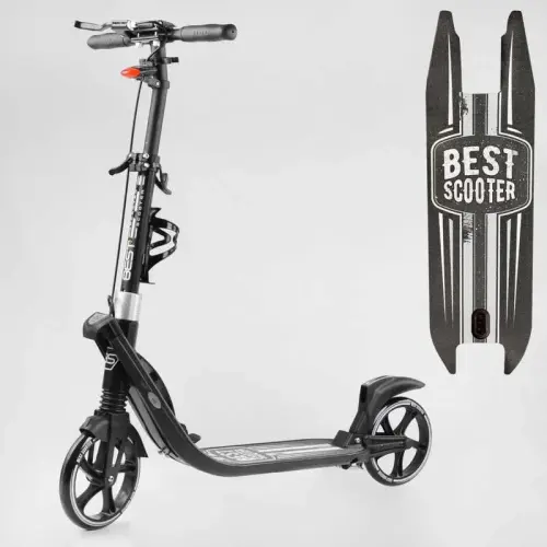 Самокат двухколесный "Best Scooter" (ФАРА, колеса PU 200мм, 2 амортизатора, зажим руля, ручной тормоз, в коробке)
