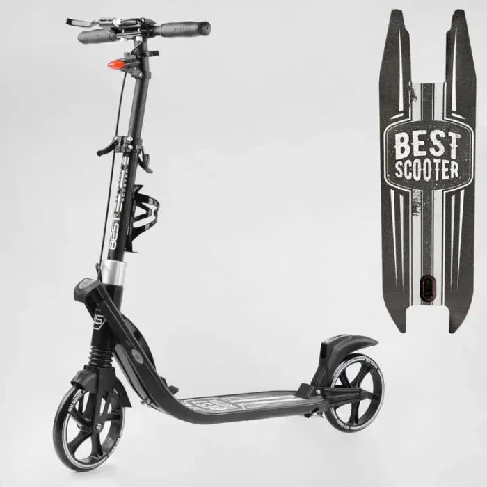 Самокат двоколісний "Best Scooter" (ФАРА, колеса PU 200мм, 2 амортизатори, затискач керма, ручне гальмо, в коробці)