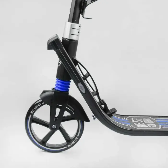 Самокат двоколісний "Best Scooter" (ФАРА, колеса PU 200мм, 2 амортизатори, затискач керма, ручне гальмо, в коробці)