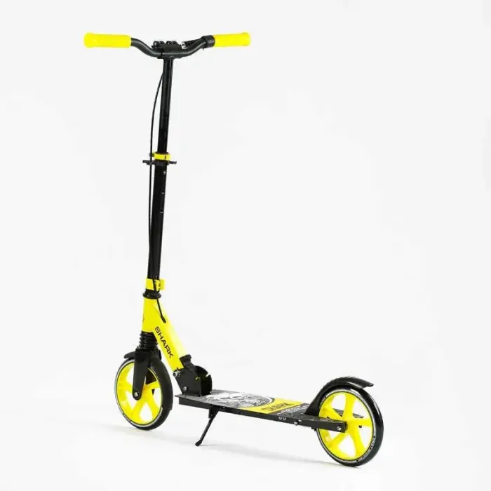 Самокат двухколесный "Best Scooter SHARK" (с ручным тормозом, зажим руля, колеса PU – 20 см, 1 амортизатор, в коробке)