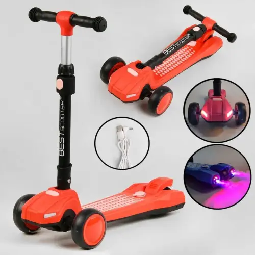 Самокат триколісний LT-12857 Best Scooter з парогенератором складне кермо, ЗВУК МАШИНИ, ДИМ, СВІТЛО, пластмасовий, колеса PU 120х35мм, в коробці