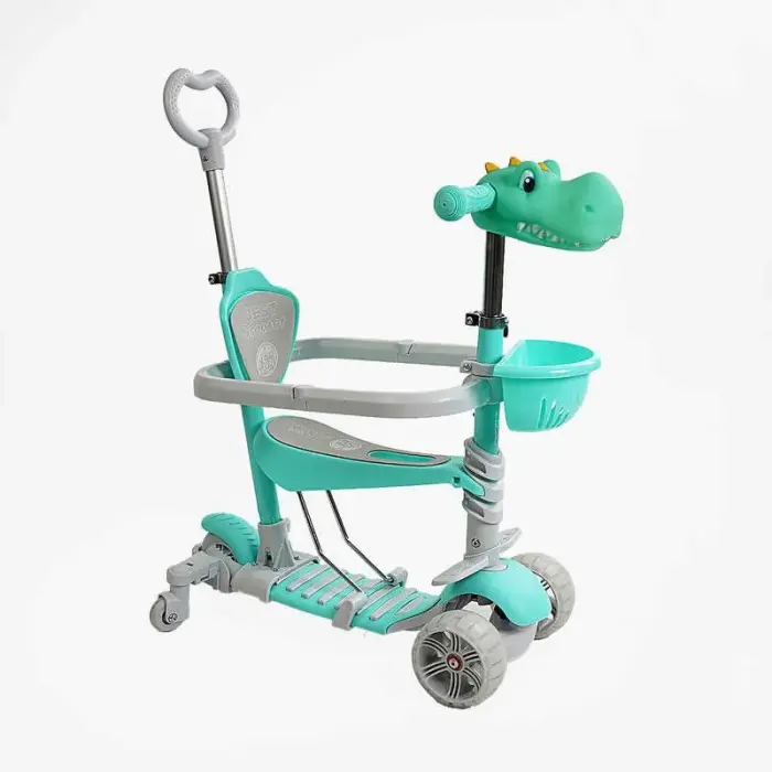 Самокат 5в1 "Best Scooter", з ДОП. КОЛЕСАМИ, захисний бампер, PU колеса зі світлом, в коробці