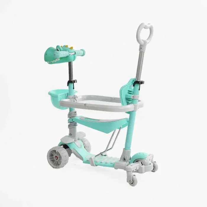 Самокат 5в1 "Best Scooter", з ДОП. КОЛЕСАМИ, захисний бампер, PU колеса зі світлом, в коробці