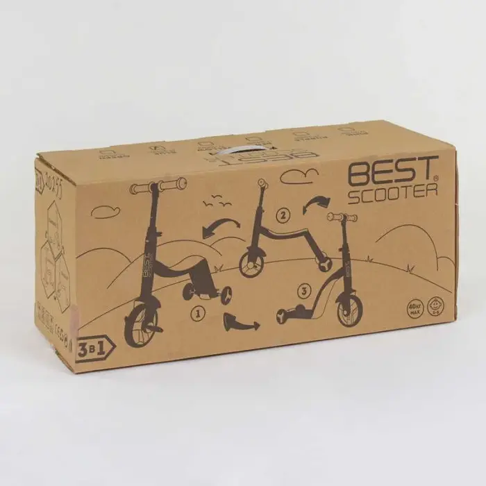 Самокат 3в1 (1) Best Scooter, самокат-велобіг-велосипед, ЧЕРВОНИЙ, світло, 8 мелодій, колеса PU, переднє колесо d = 20см, задні d = 11см