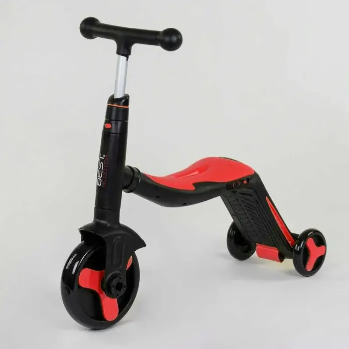 Самокат 3в1 (1) Best Scooter, самокат-велобіг-велосипед, ЧЕРВОНИЙ, світло, 8 мелодій, колеса PU, переднє колесо d = 20см, задні d = 11см