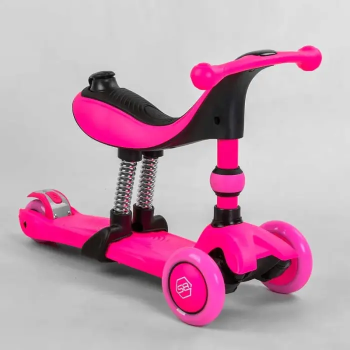 Самокат-велобіг 3в1 триколісний BS-23180 (4) Best Scooter, 3 колеса PU зі світлом, сидіння, амортизатори, батьківська ручка