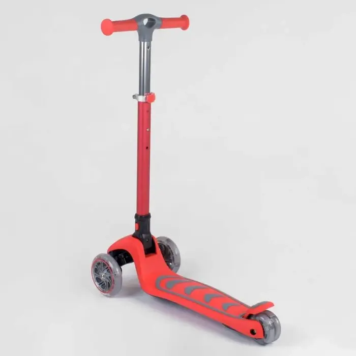 Самокат триколісний 92606 (4) Best Scooter, ЧЕРВОНИЙ, складне алюмінієве кермо, 4 колеса PU зі світлом, d = 12 см