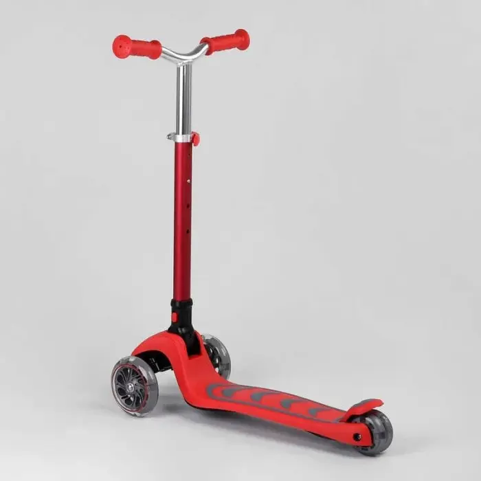 Самокат трехколесный Y-00325 (4) Best Scooter, КРАСНЫЙ, складной алюминиевый руль, 4 колеса PU со светом, d=12 см