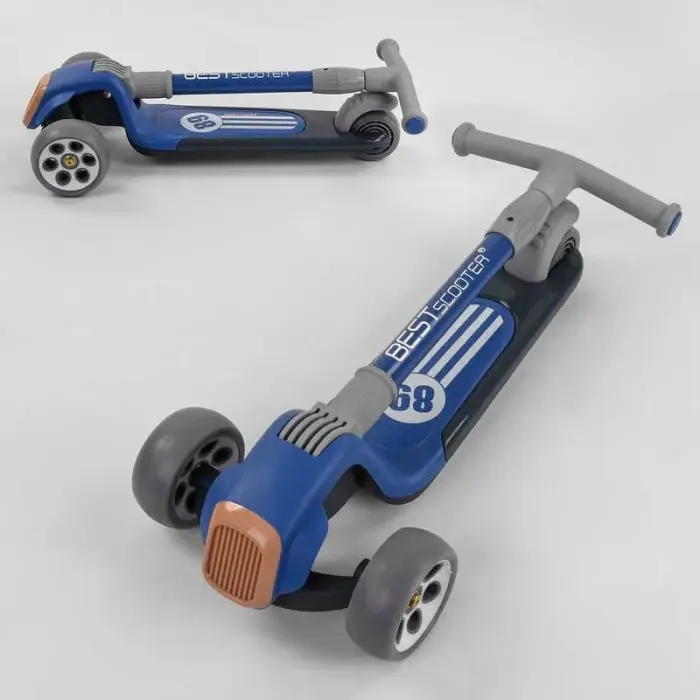 Самокат триколісний RS-8999 (6) Best Scooter, СИНІЙ, складне алюмінієве кермо, 3 колеса PU зі світлом, d = 120*50 мм