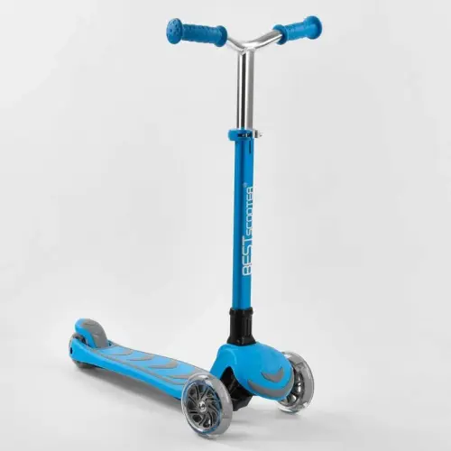 Самокат триколісний Y-00180 (4) Best Scooter, БЛАКИТНИЙ, складне алюмінієве кермо, 4 колеса PU зі світлом, d = 12 см