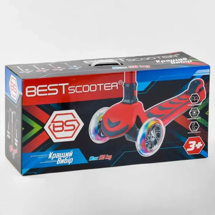 Самокат трехколесный Y-00436 (4) Best Scooter, САЛАТОВЫЙ, складной алюминиевый руль, 4 колеса PU со светом, d=12 см
