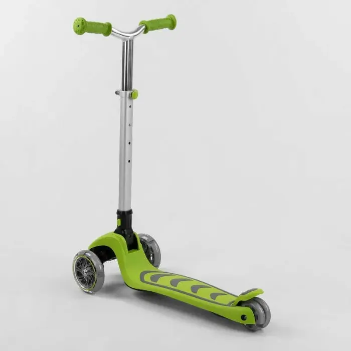 Самокат трехколесный Y-00436 (4) Best Scooter, САЛАТОВЫЙ, складной алюминиевый руль, 4 колеса PU со светом, d=12 см