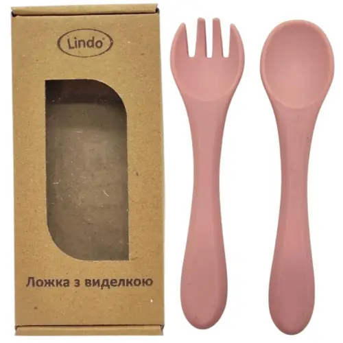Набір "Ложка+виделка", силікон (рожевий)