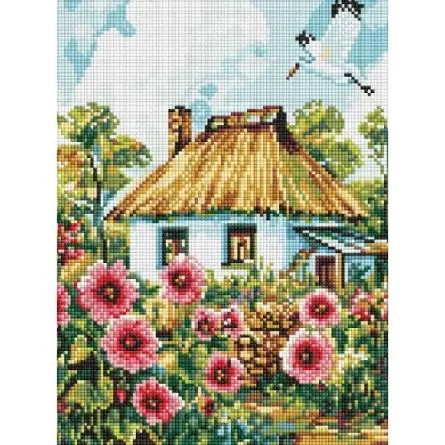 Алмазная мозаика "Мальвы у дома" 30x40см