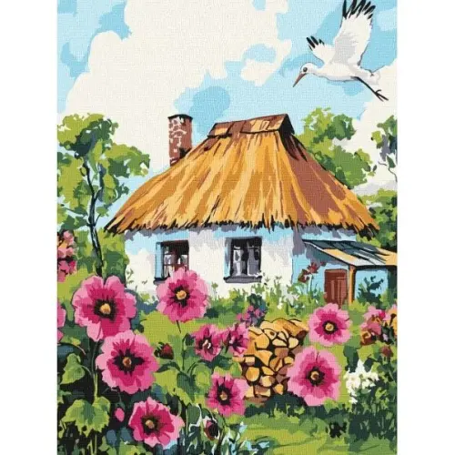 Картина за номерами "Мальви біля хати" 30x40 см