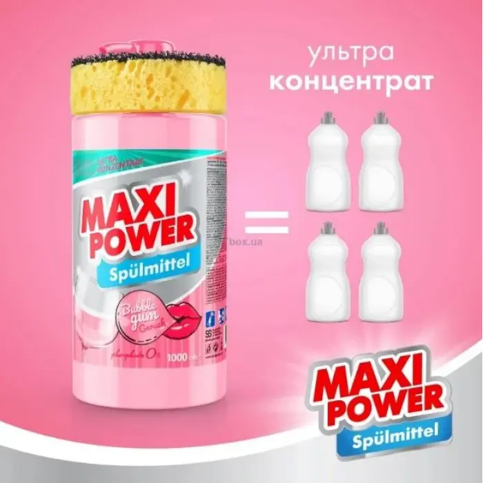 Засіб для миття посуду "MAXI POWER. Бабл Гам" 1л