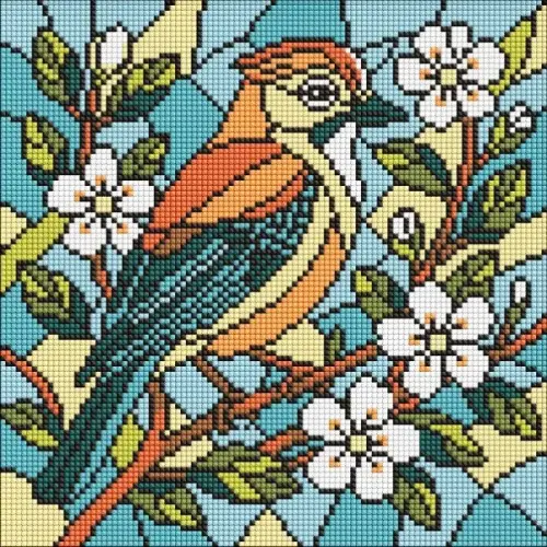 Алмазна мозаїка - "Вітраж. Сойка" ©art_selena_ua, 30х30см