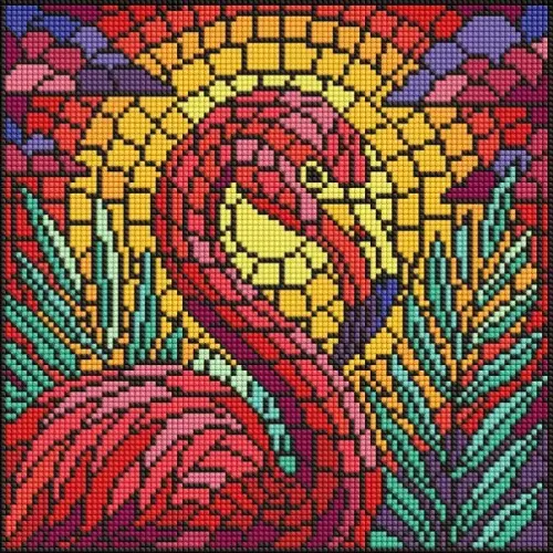 Алмазна мозаїка - "Вітраж. Фламінго" ©art_selena_ua, 30х30см