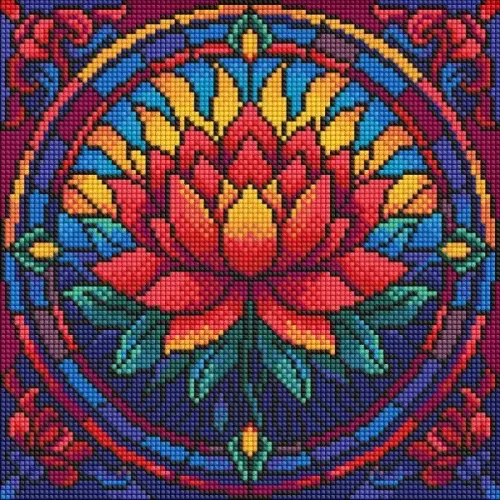 Алмазна мозаїка - "Вітраж. Лотос" ©art_selena_ua, 30х30см