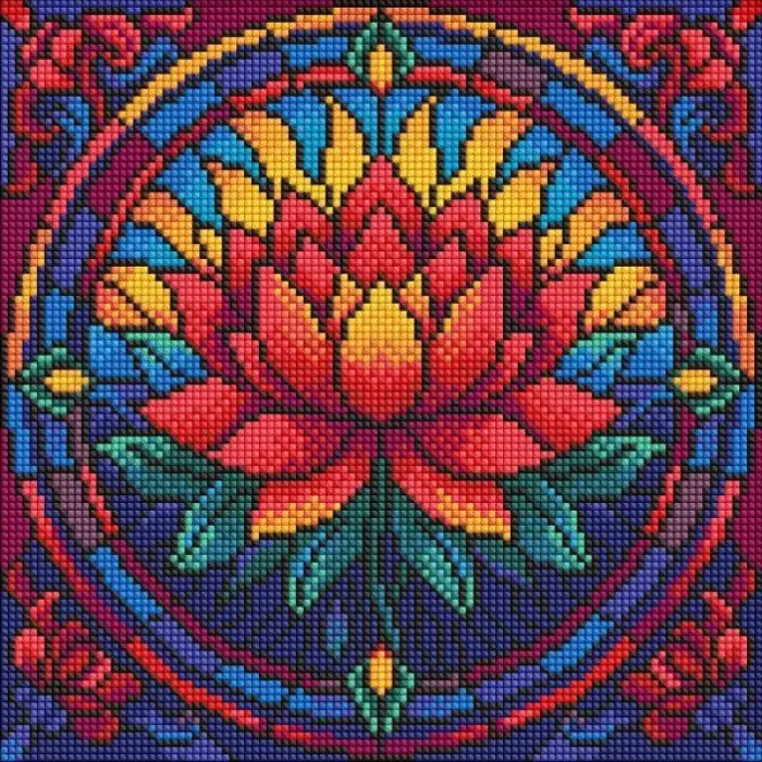 Алмазна мозаїка - "Вітраж. Лотос" ©art_selena_ua, 30х30см