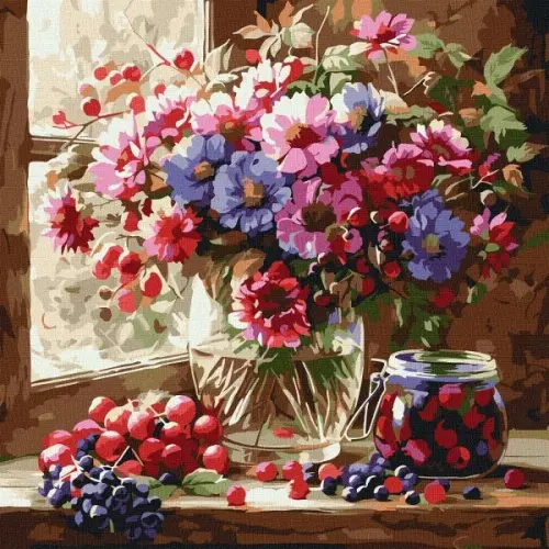Картина за номерами - "Букет і фрукти" ©art_selena_ua, 40х40см