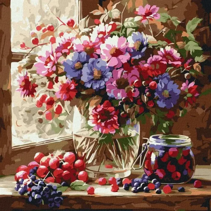 Картина за номерами - "Букет і фрукти" ©art_selena_ua, 40х40см
