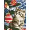 Алмазная мозаика - "Котенок под елкой" с голограммными стразами (AB) ©art_selena_ua, 30х40см