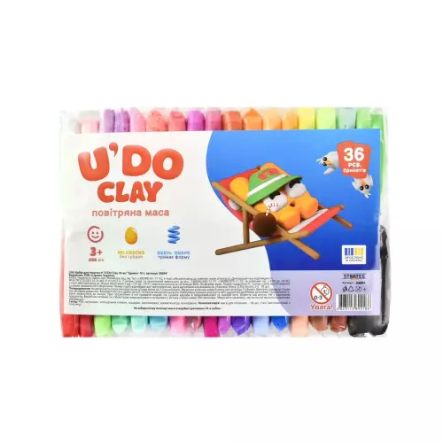 Набір для творчості (повітряний пластилін) "UʼDO Clay" 36 шт, брикет 10 г (укр)