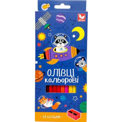 Олівці кольорові тригранні + стругачка - 24 кольори