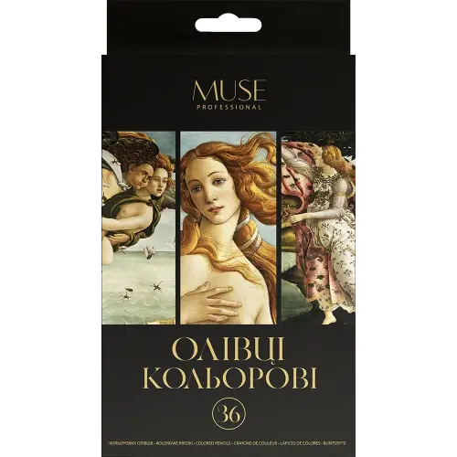 Олівці кольорові тригранні MUSE 36 кольорів + чинка