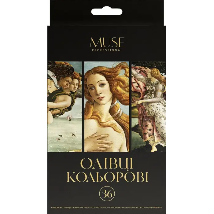 Олівці кольорові тригранні MUSE 36 кольорів + чинка
