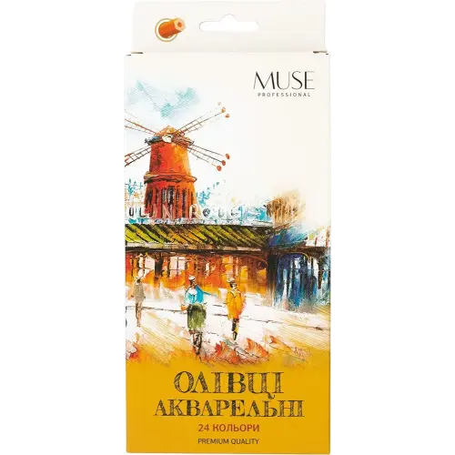 Олівці акварельні шестигранні MUSE 24 кольори з пензликом та чинкою