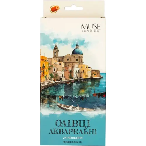 Олівці акварельні шестигранні MUSE 24 кольори з пензликом та чинкою