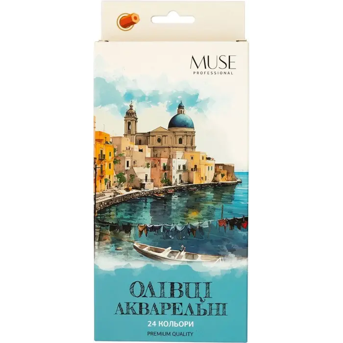 Олівці акварельні шестигранні MUSE 24 кольори з пензликом та чинкою