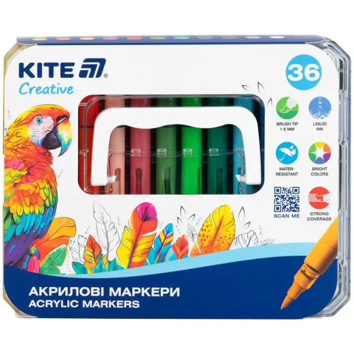 Маркери акрилові з рідкими чорнилами, 36шт Kite Creative