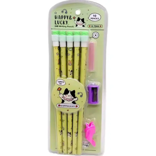Олівці "Happy&Lucky" HB з великою гумкою,10 штук (ЗЕЛЕНИЙ)