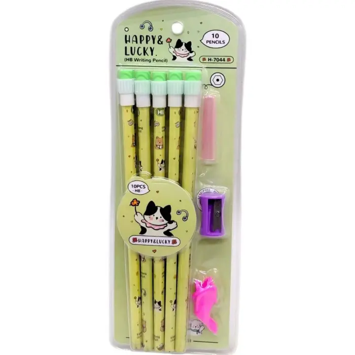 Олівці "Happy&Lucky" HB з великою гумкою,10 штук (ЗЕЛЕНИЙ)