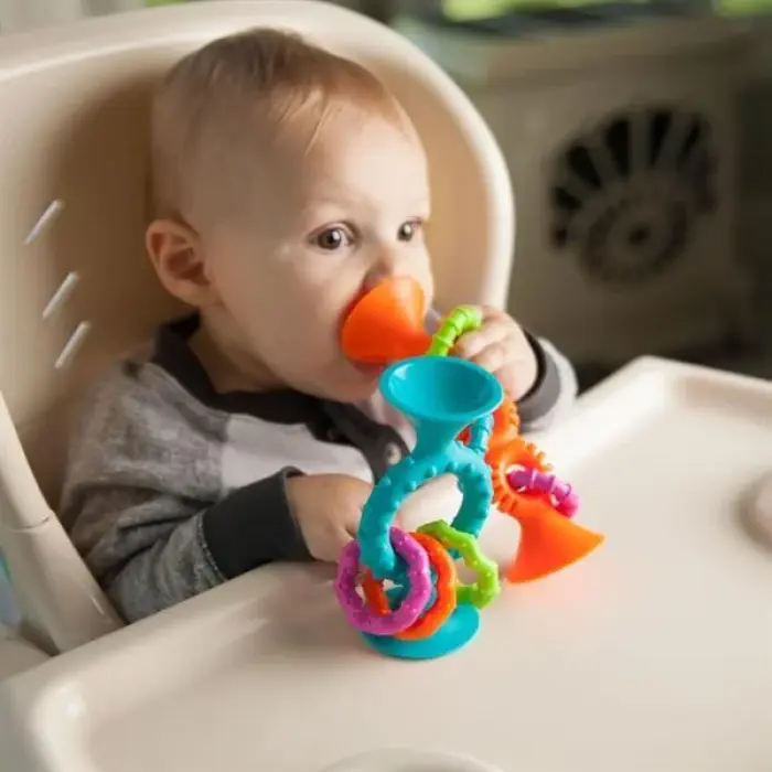 Прорезыватель-погремушка на присосках Fat Brain Toys pipSquigz Loops, оранжевый